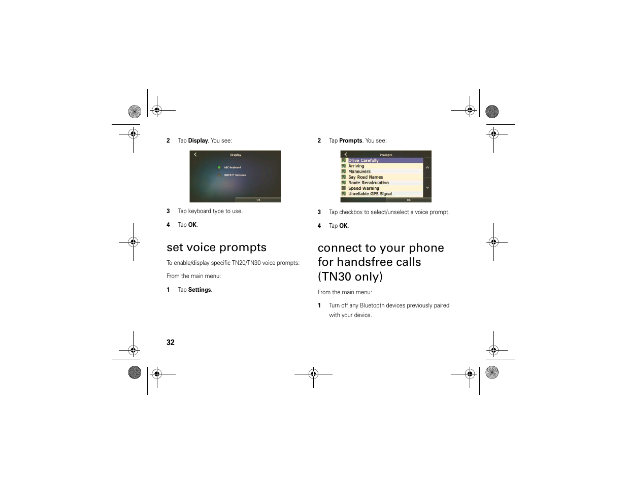 Set voice prompts | Motorola MOTONAV TN30 User Manual | Page 33 / 57