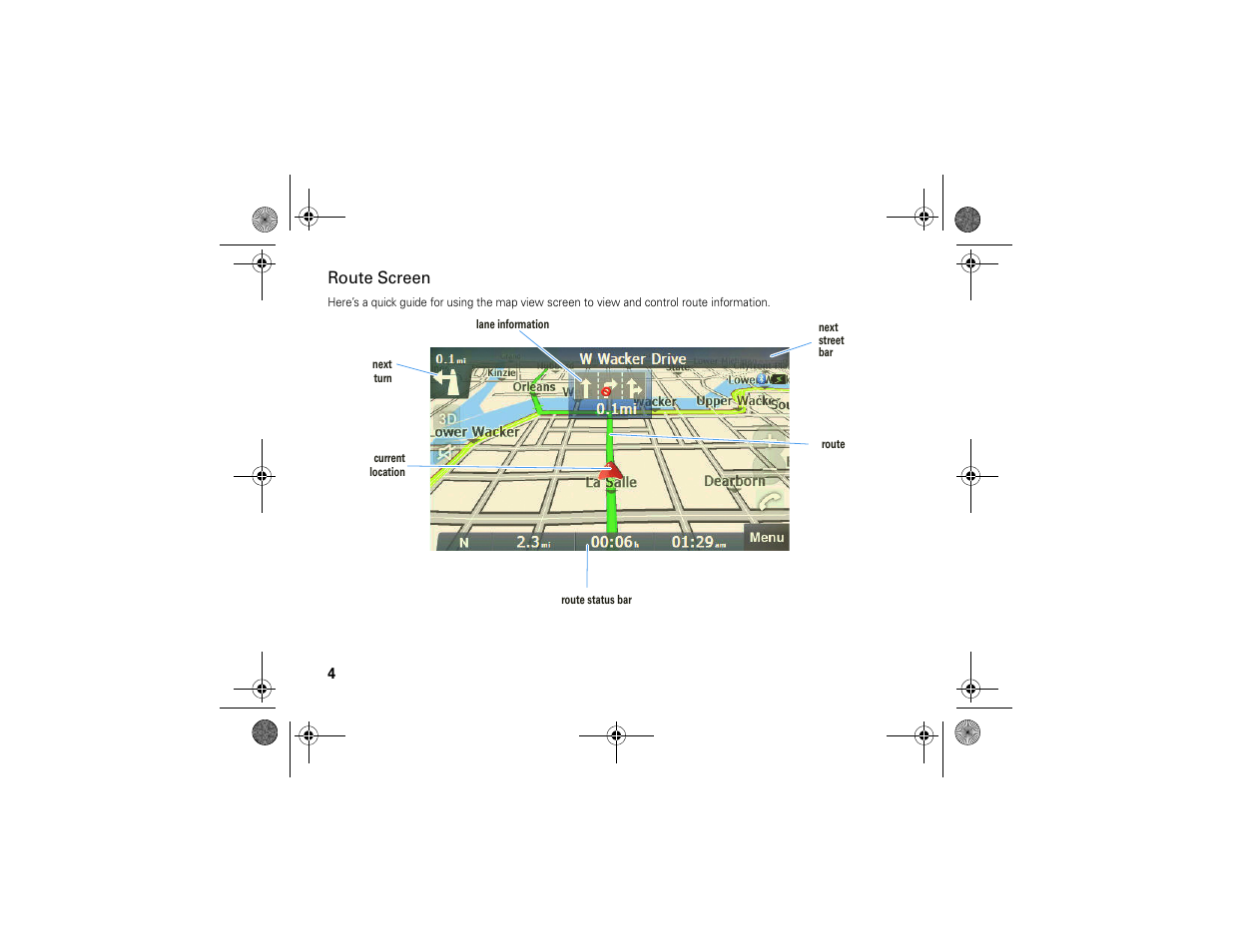 Route screen | Motorola MOTONAV TN30 User Manual | Page 5 / 57