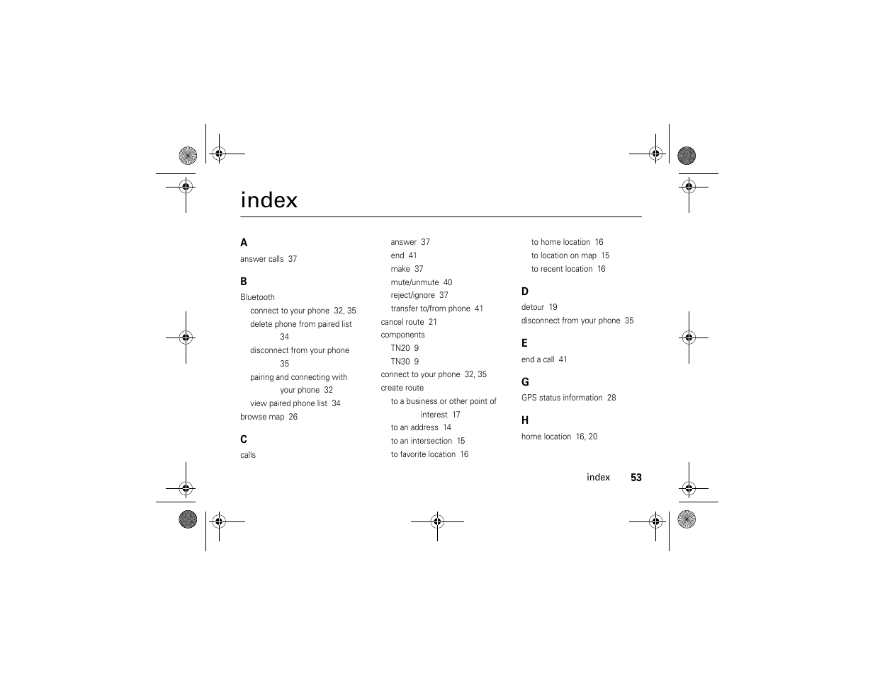 Index | Motorola MOTONAV TN30 User Manual | Page 54 / 57