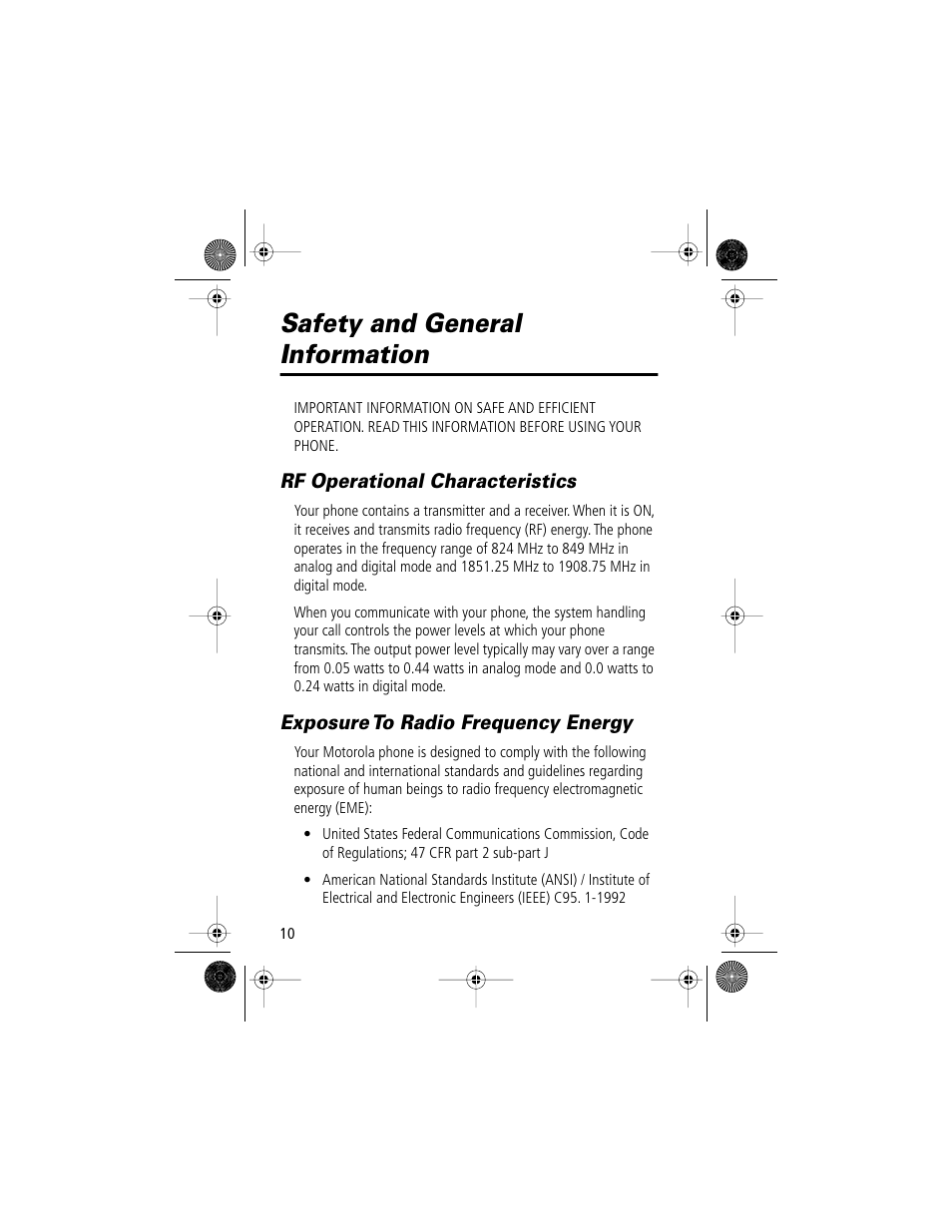 Safety and general information, Safety and general, Information | Motorola V Series 120c User Manual | Page 10 / 122