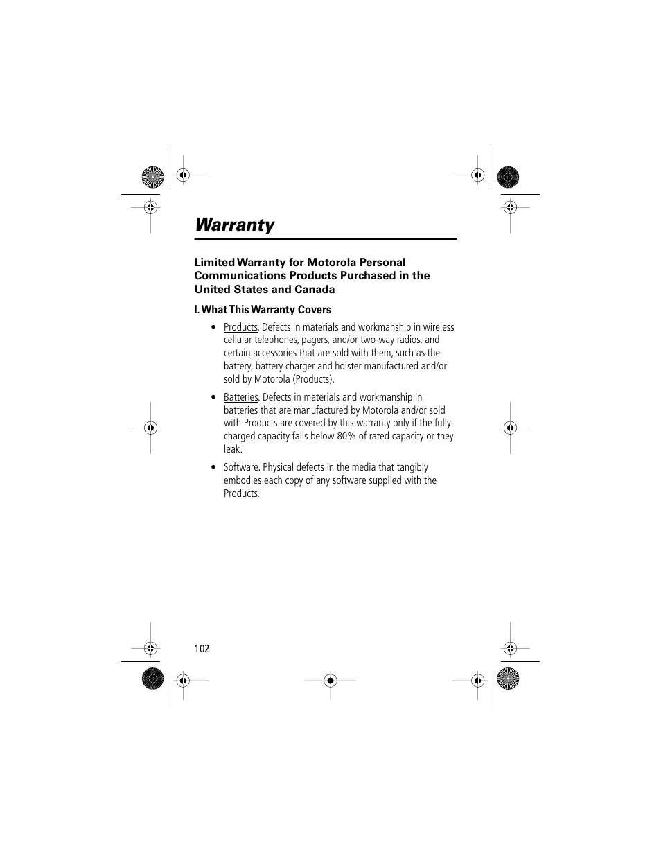 Warranty | Motorola V Series 120c User Manual | Page 102 / 122