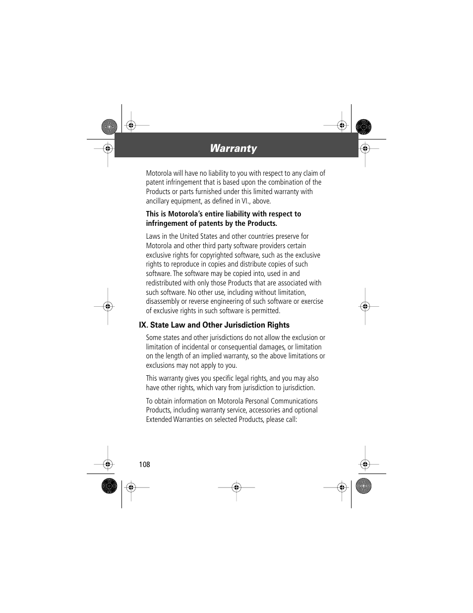 Warranty | Motorola V Series 120c User Manual | Page 108 / 122