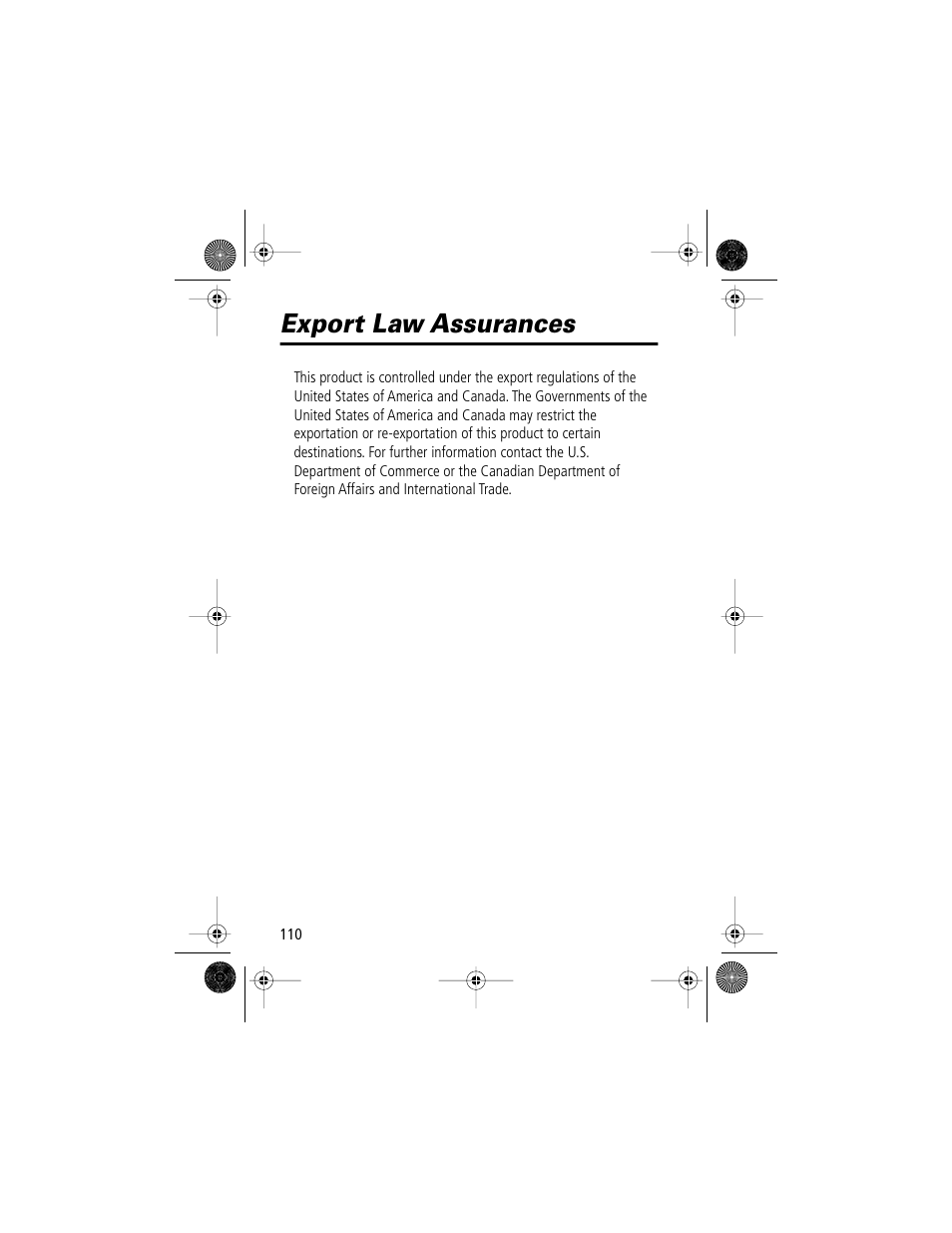 Export law assurances | Motorola V Series 120c User Manual | Page 110 / 122