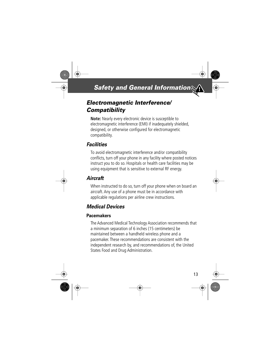 Safety and general information | Motorola V Series 120c User Manual | Page 13 / 122