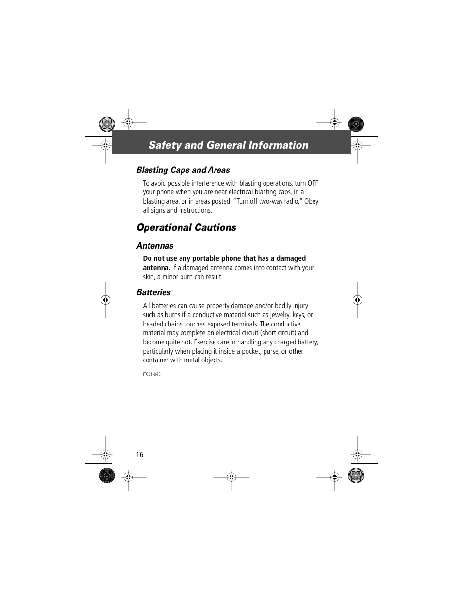 Safety and general information, Operational cautions | Motorola V Series 120c User Manual | Page 16 / 122