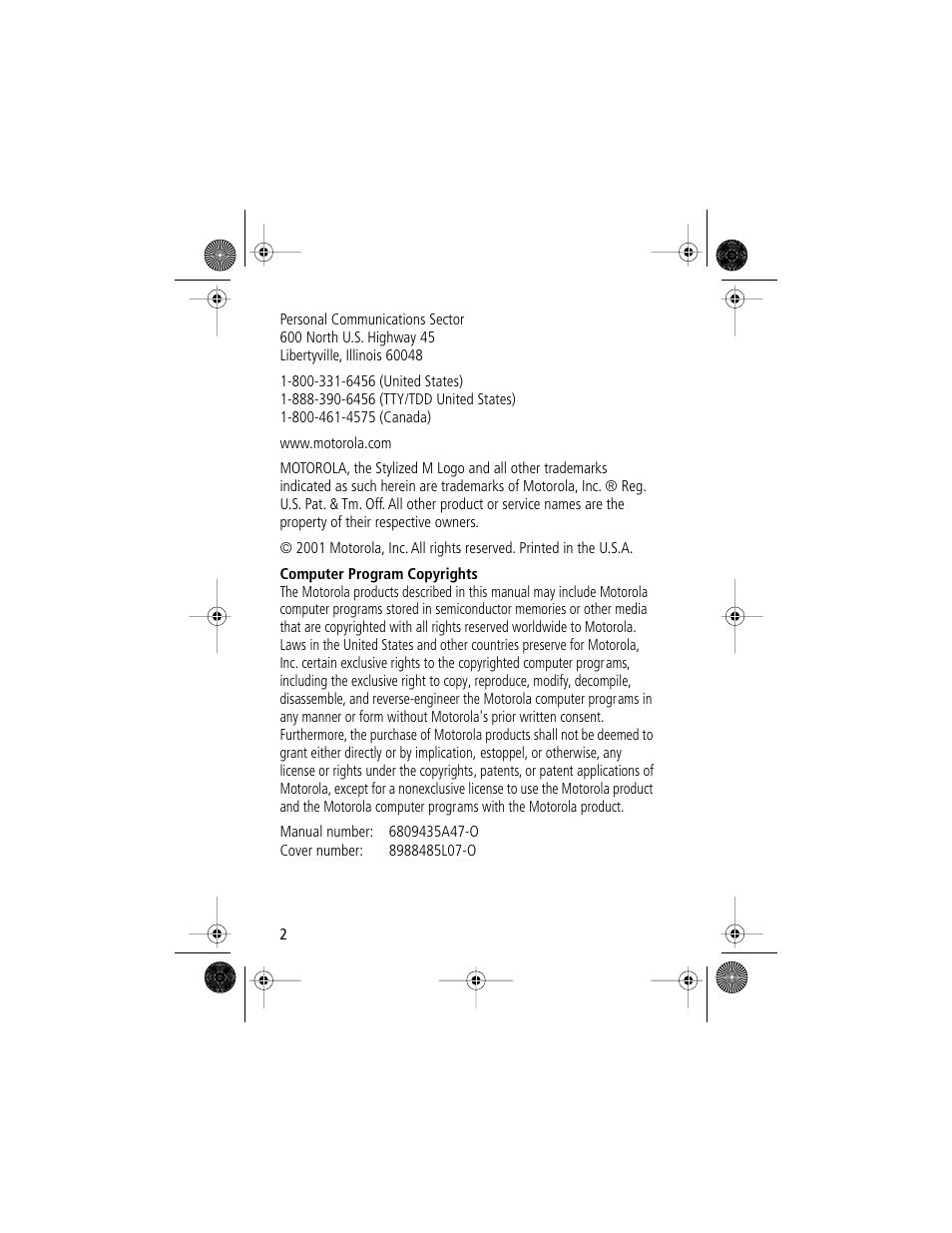 Motorola V Series 120c User Manual | Page 2 / 122