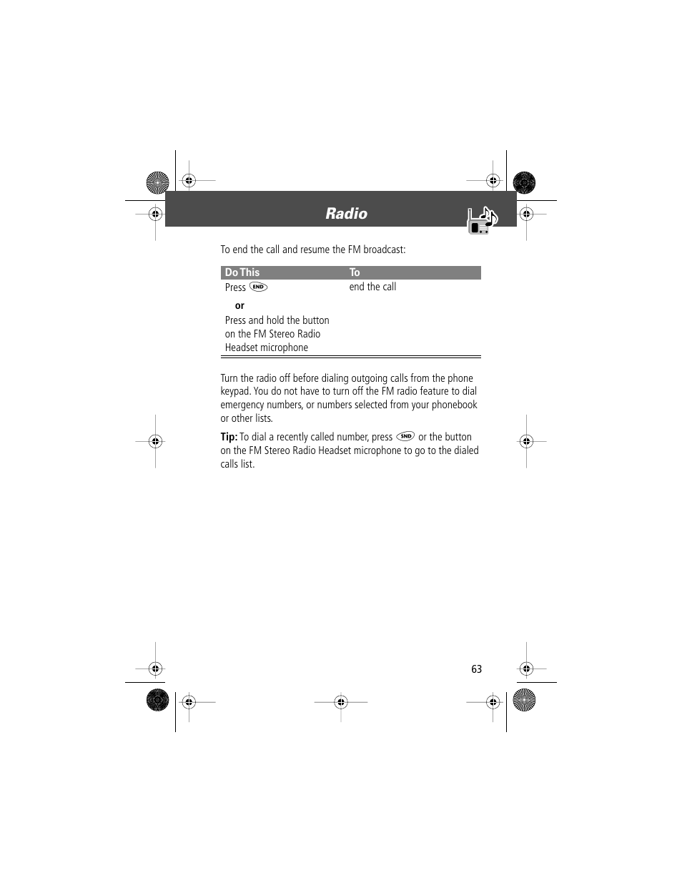 Radio | Motorola V Series 120c User Manual | Page 63 / 122