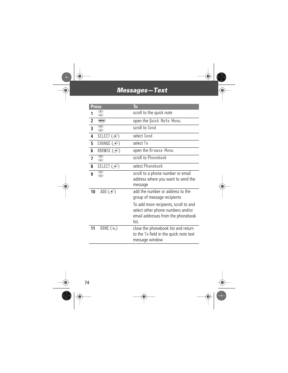 Messages—text | Motorola V Series 120c User Manual | Page 74 / 122