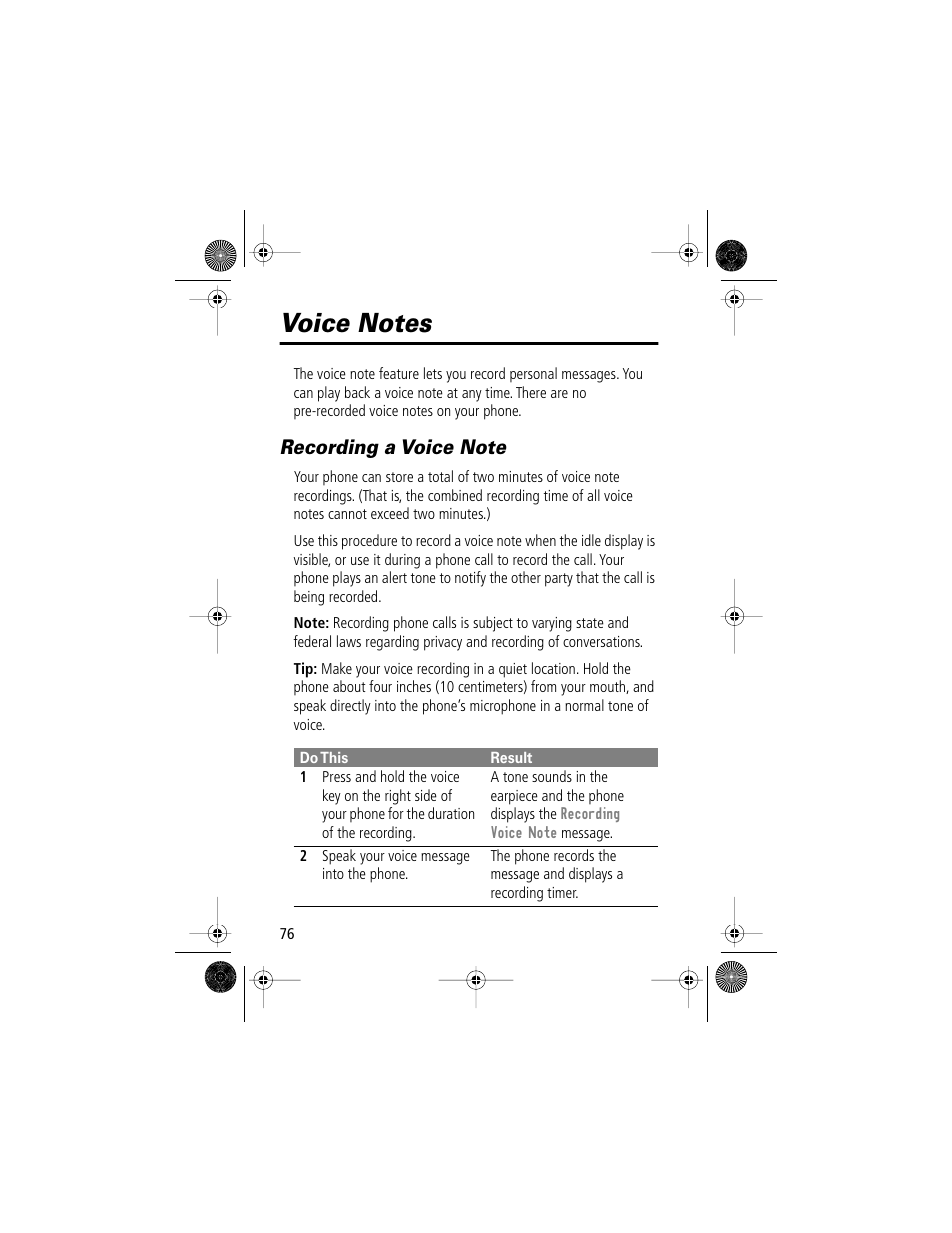 Voice notes | Motorola V Series 120c User Manual | Page 76 / 122