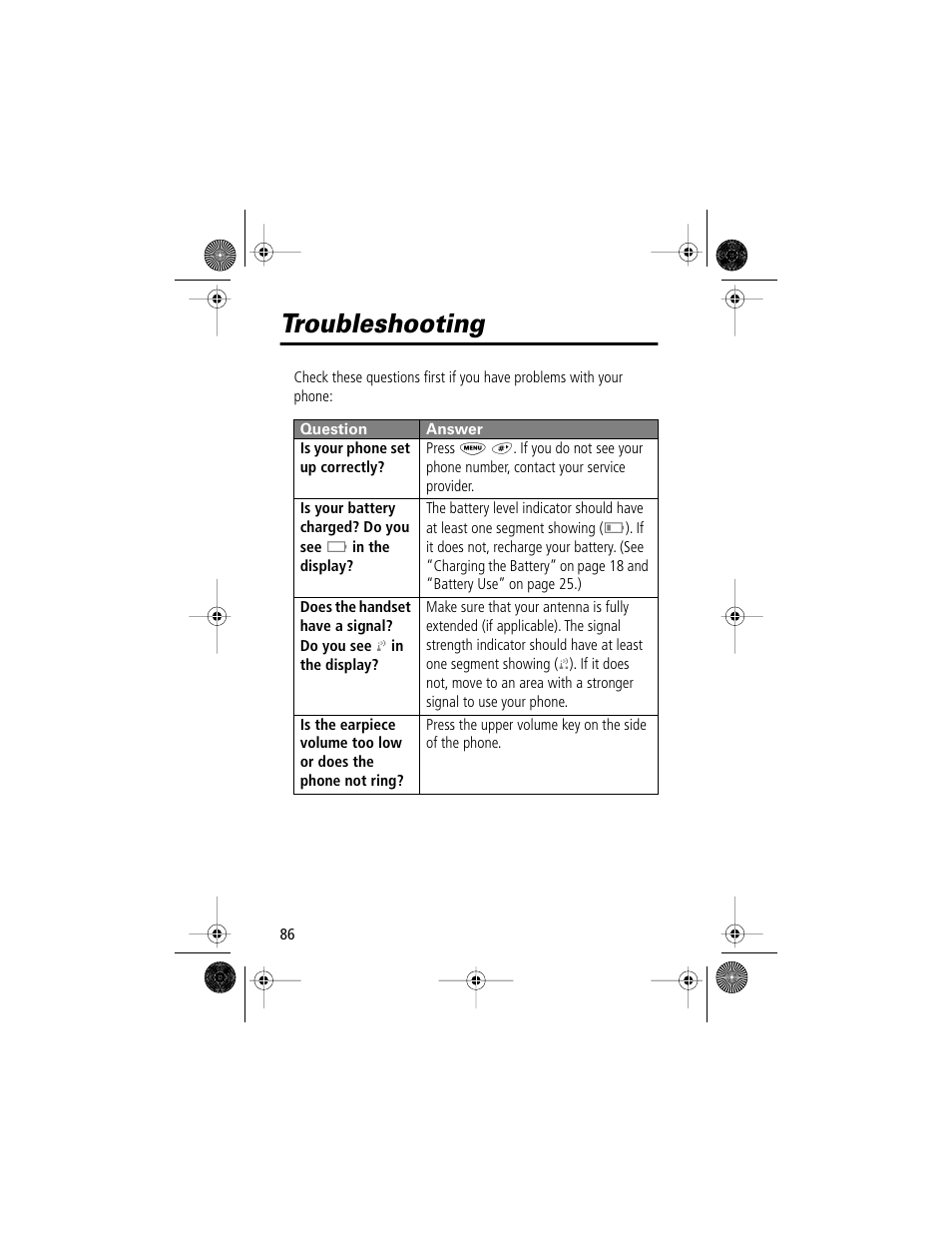 Troubleshooting | Motorola V Series 120c User Manual | Page 86 / 122