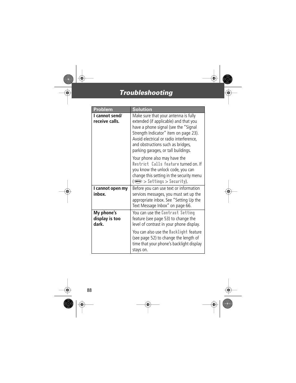 Troubleshooting | Motorola V Series 120c User Manual | Page 88 / 122