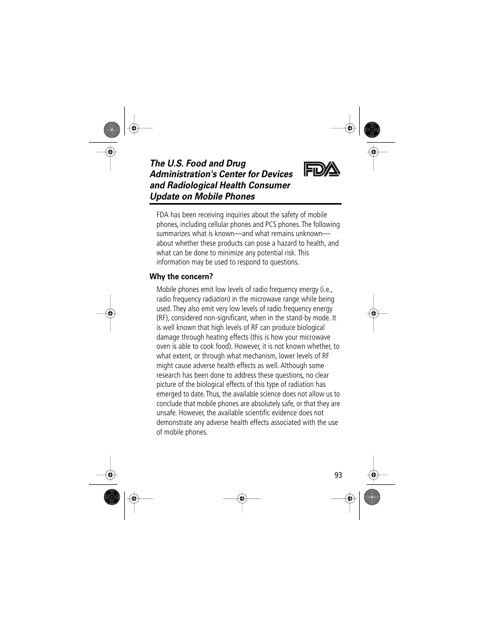 Fda update | Motorola V Series 120c User Manual | Page 93 / 122