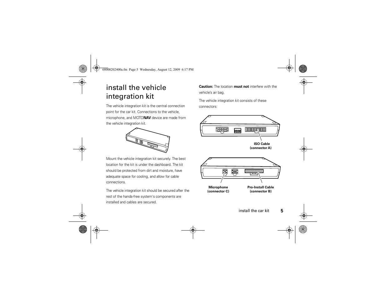 Install the vehicle integration kit | Motorola MOTONAV TN500 Series User Manual | Page 7 / 22