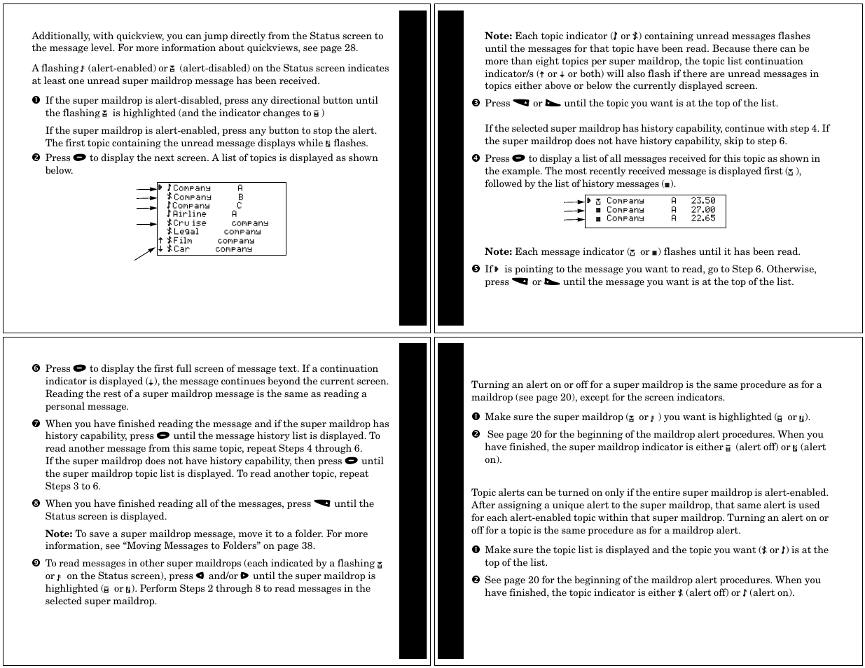 Super maildrop messages, Turning the alert for a super maildrop on and off, Turning the alert for a specific topic on and off | Motorola CP1250 User Manual | Page 7 / 17