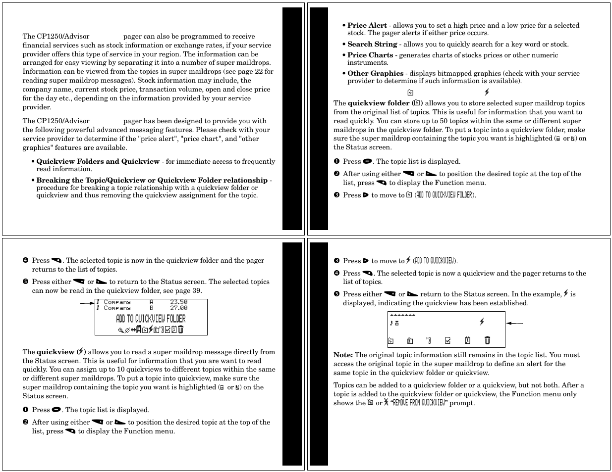 Advanced messaging, Quickview folder and quickview | Motorola CP1250 User Manual | Page 8 / 17