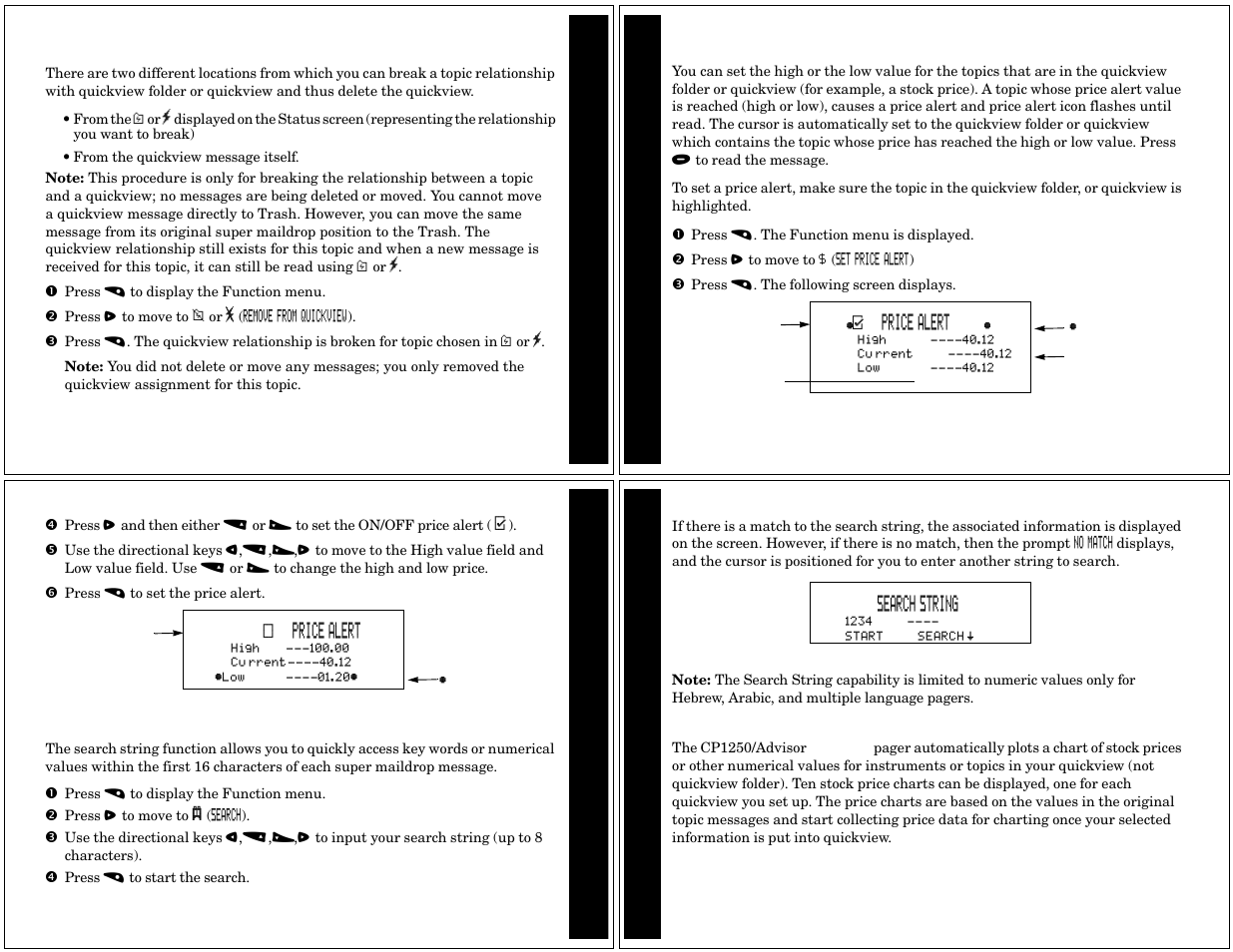 Price alert, Search string, Price charts | Motorola CP1250 User Manual | Page 9 / 17