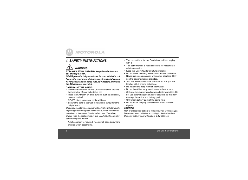 Safety instructions | Motorola MBP20 User Manual | Page 8 / 23