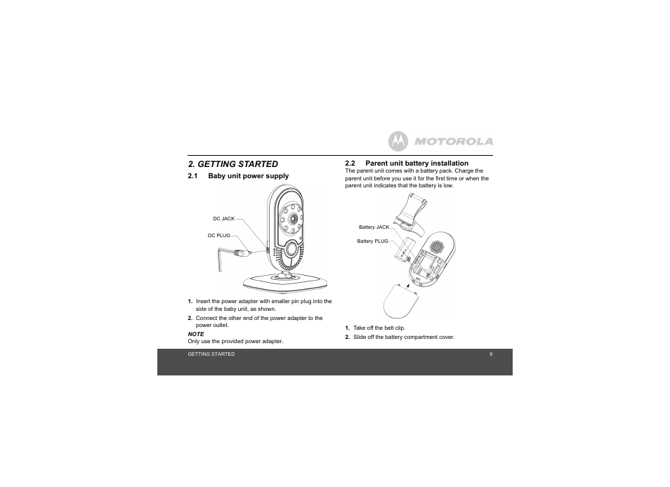 Getting started | Motorola MBP20 User Manual | Page 9 / 23