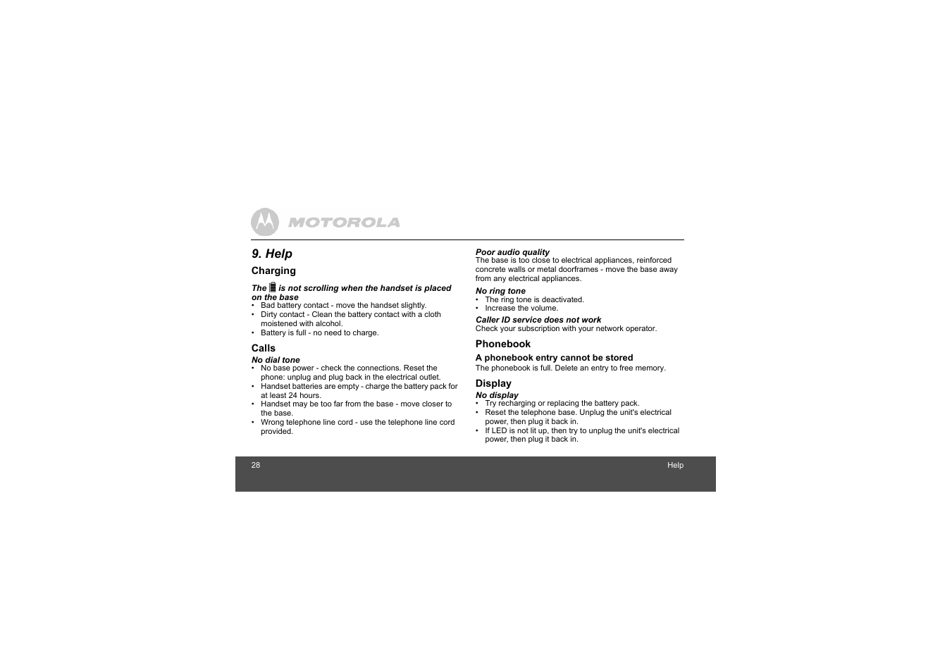 Help | Motorola L305 User Manual | Page 28 / 43