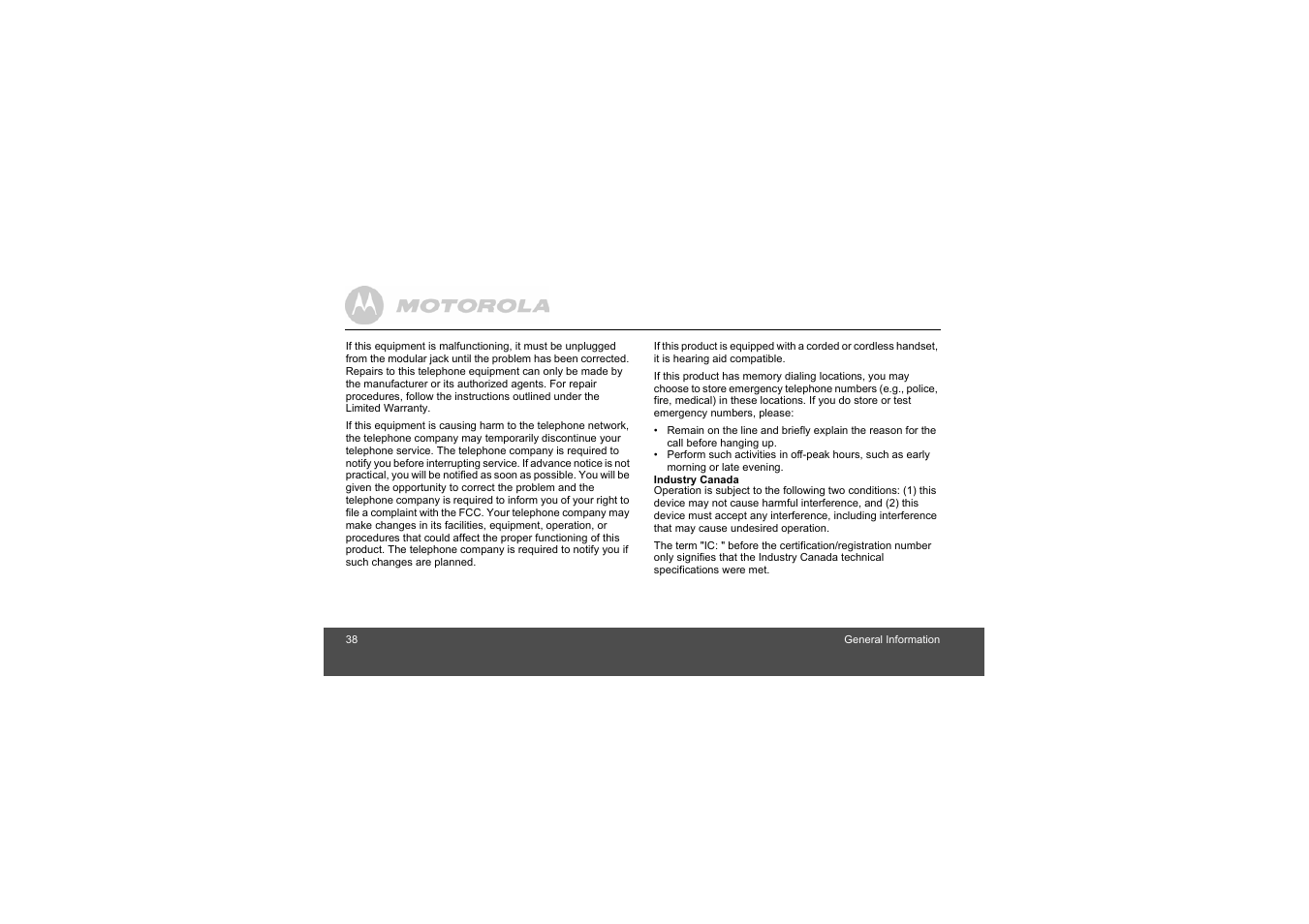 Motorola L305 User Manual | Page 38 / 43