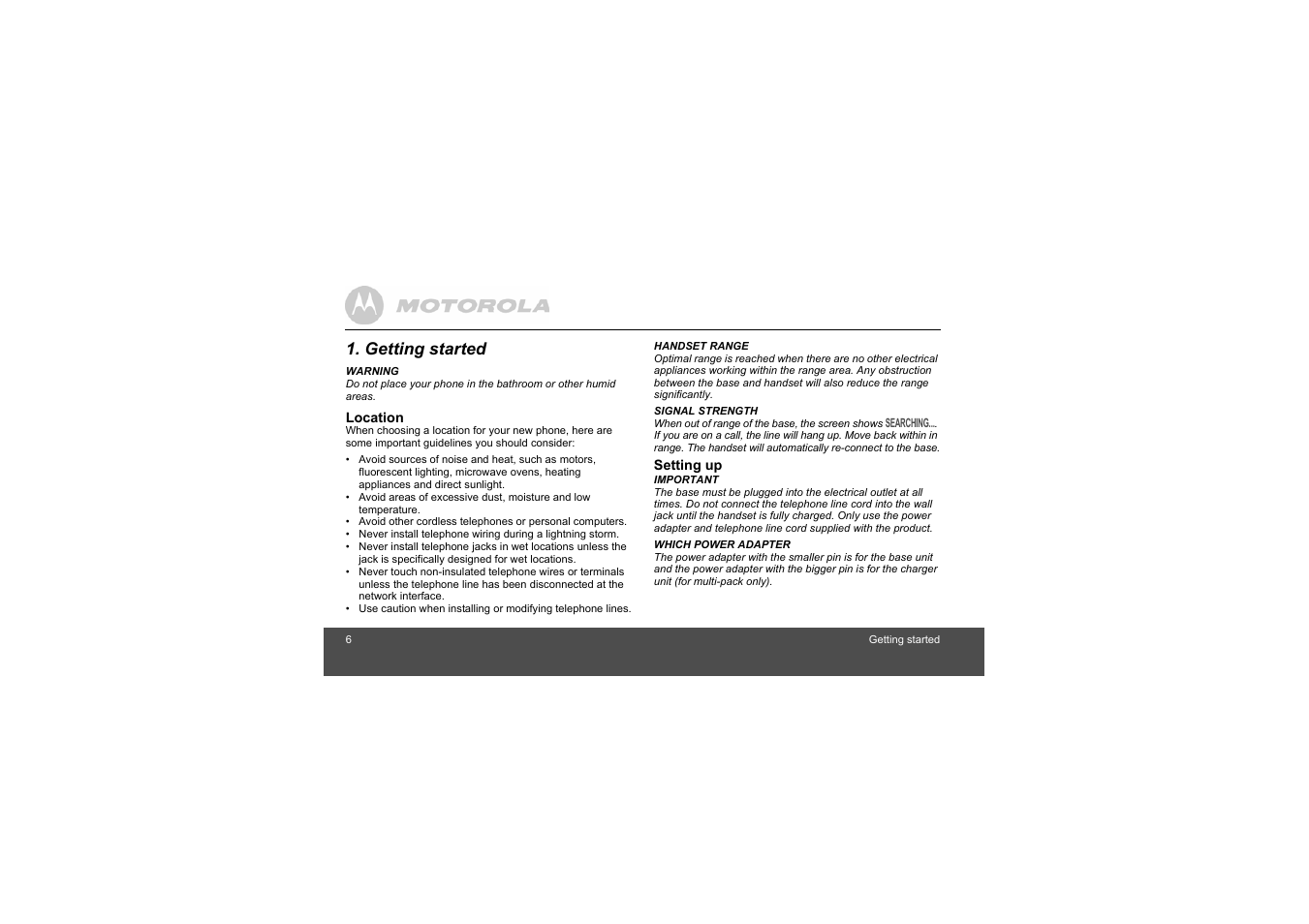 Getting started | Motorola L305 User Manual | Page 6 / 43