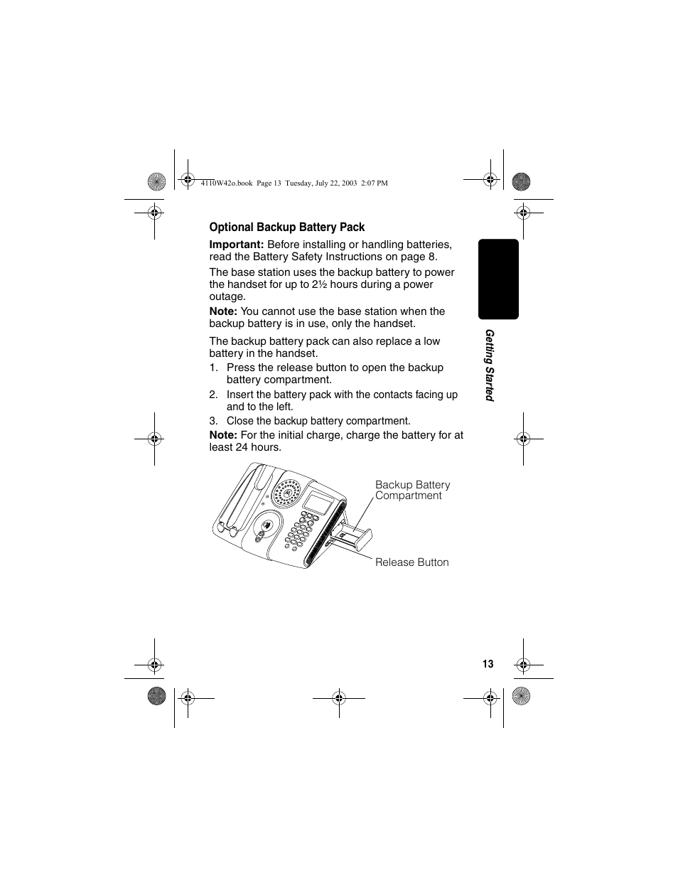 Optional backup battery pack | Motorola MD670 Series User Manual | Page 15 / 60