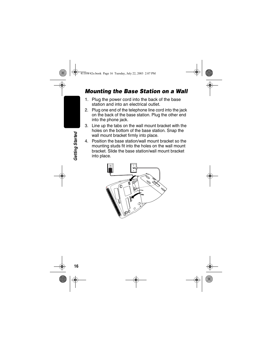 Mounting the base station on a wall | Motorola MD670 Series User Manual | Page 18 / 60