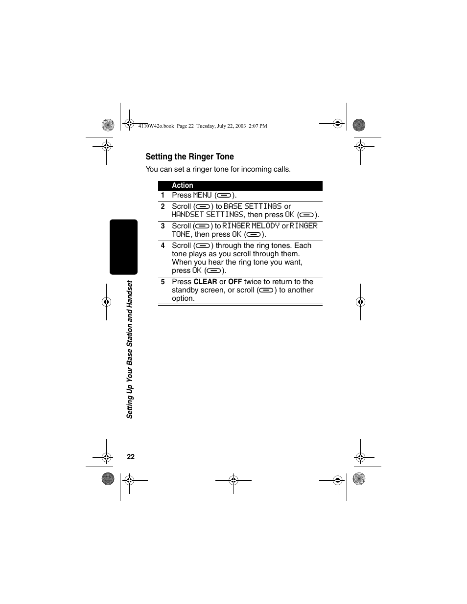 Setting the ringer tone | Motorola MD670 Series User Manual | Page 24 / 60