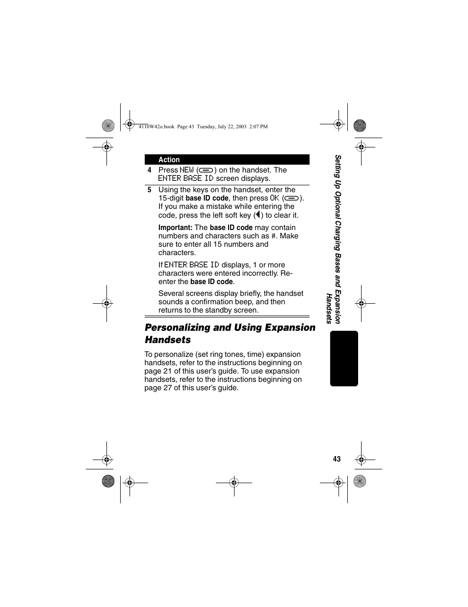 Personalizing and using expansion handsets | Motorola MD670 Series User Manual | Page 45 / 60
