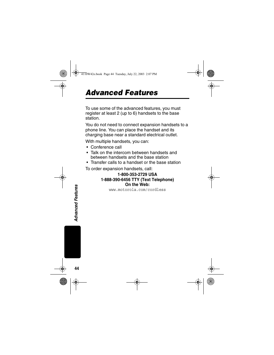 Advanced features | Motorola MD670 Series User Manual | Page 46 / 60
