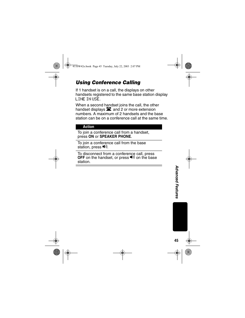 Using conference calling | Motorola MD670 Series User Manual | Page 47 / 60