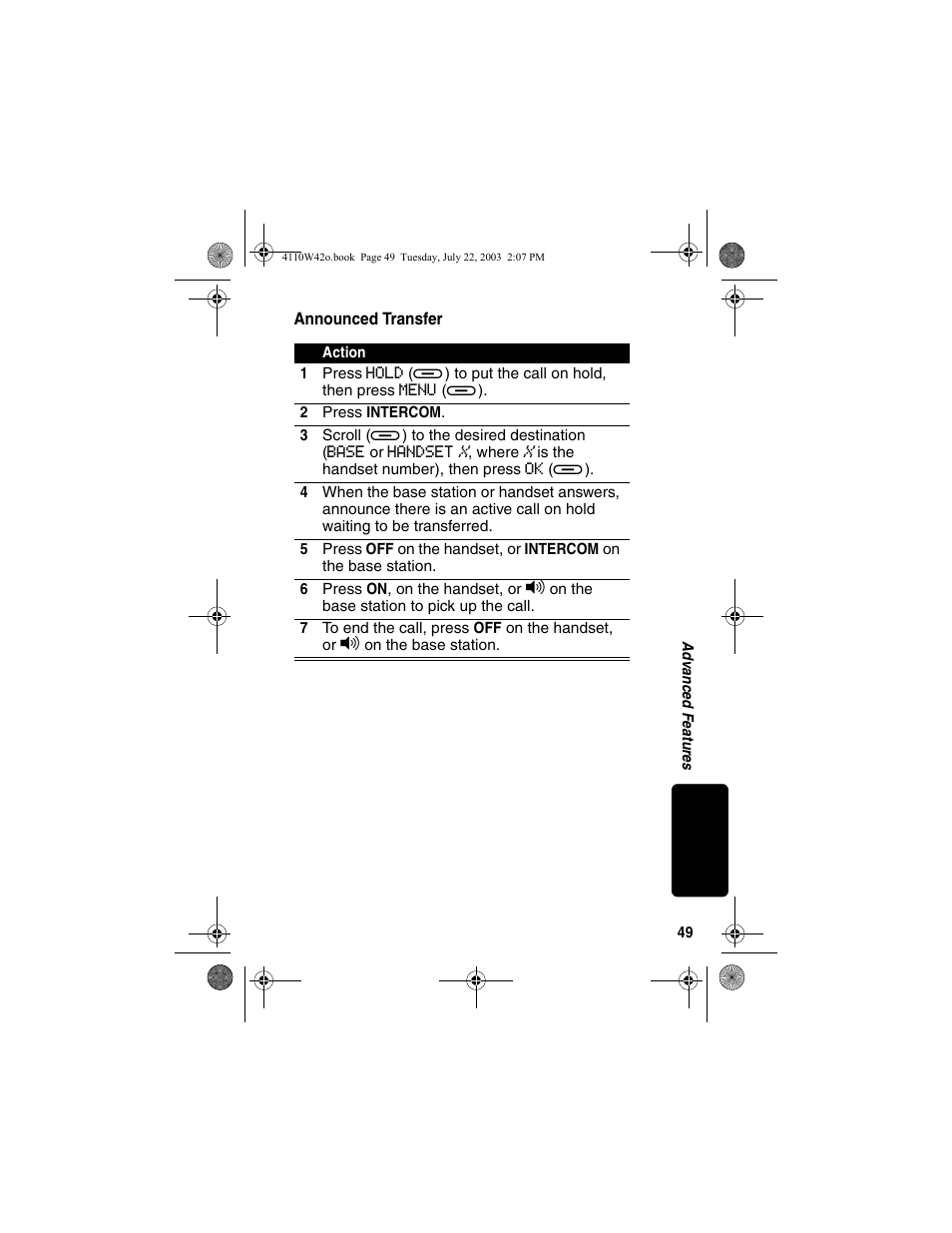Announced transfer | Motorola MD670 Series User Manual | Page 51 / 60