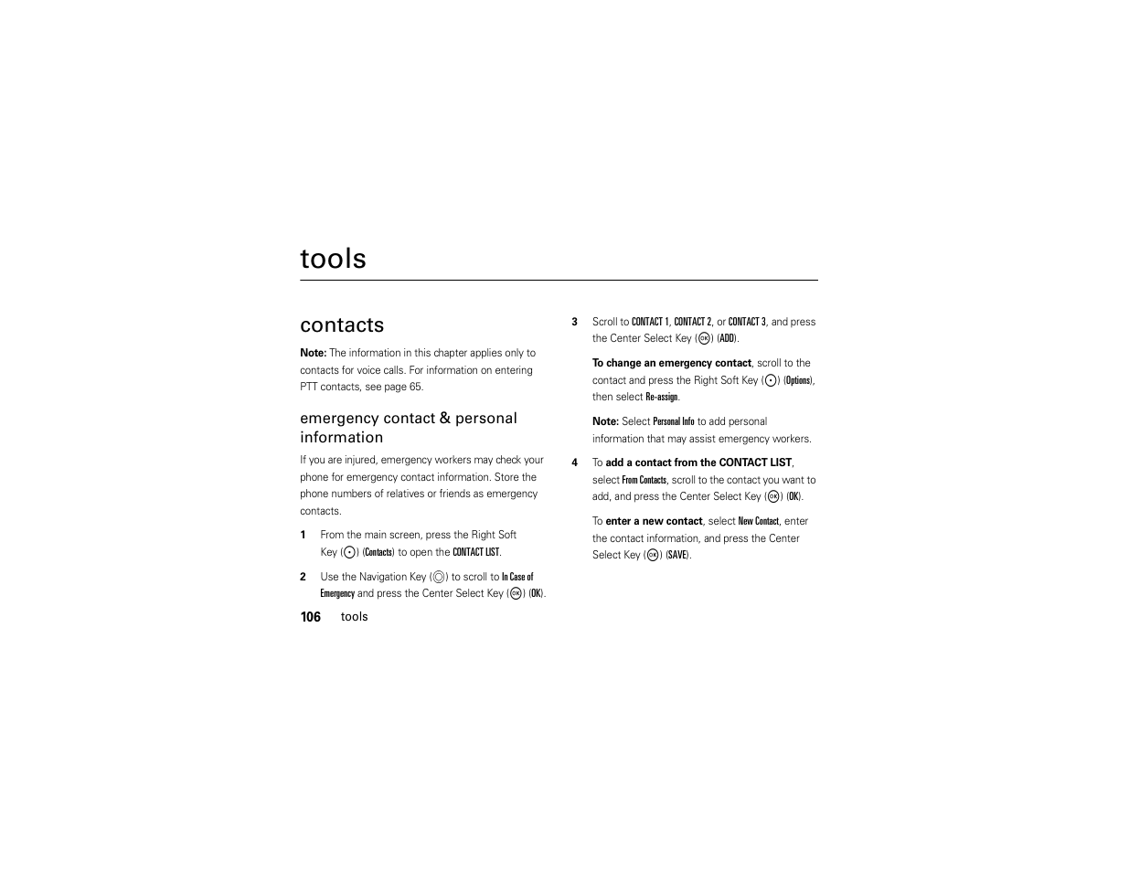 Tools, Contacts | Motorola ADVENTURE V750 User Manual | Page 108 / 334