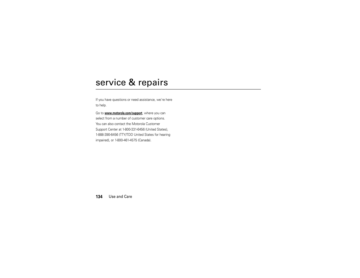 Service & repairs | Motorola ADVENTURE V750 User Manual | Page 136 / 334