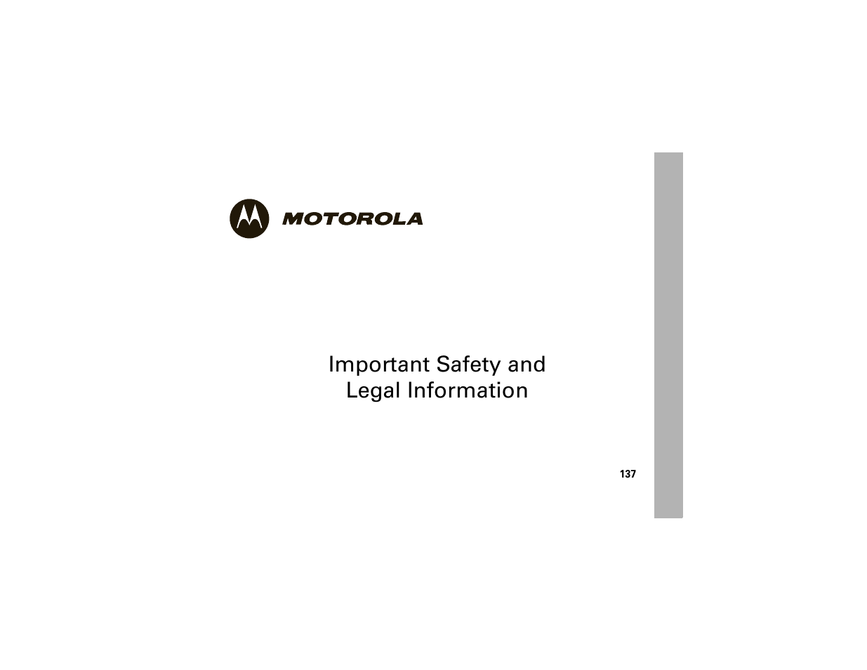 Important safety and legal information | Motorola ADVENTURE V750 User Manual | Page 139 / 334