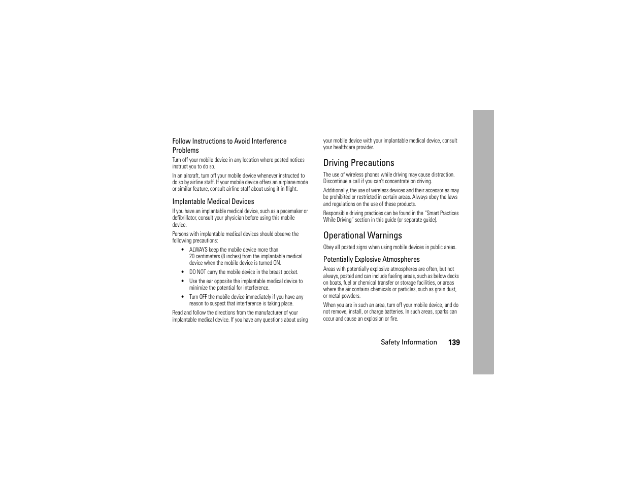 Driving precautions, Operational warnings | Motorola ADVENTURE V750 User Manual | Page 141 / 334