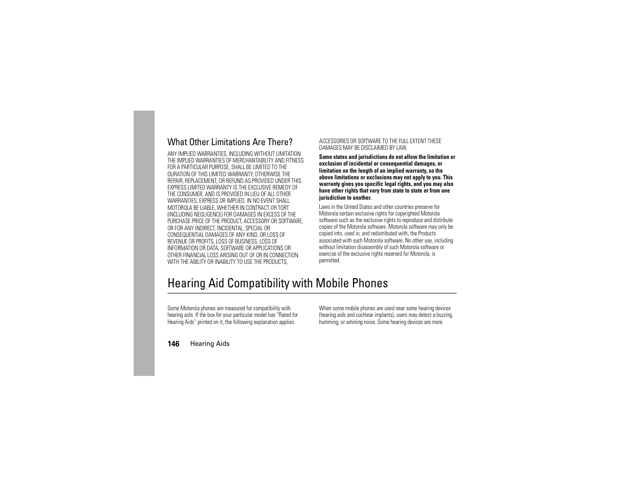 Hearing aids, Hearing aid compatibility with mobile phones, What other limitations are there | Motorola ADVENTURE V750 User Manual | Page 148 / 334