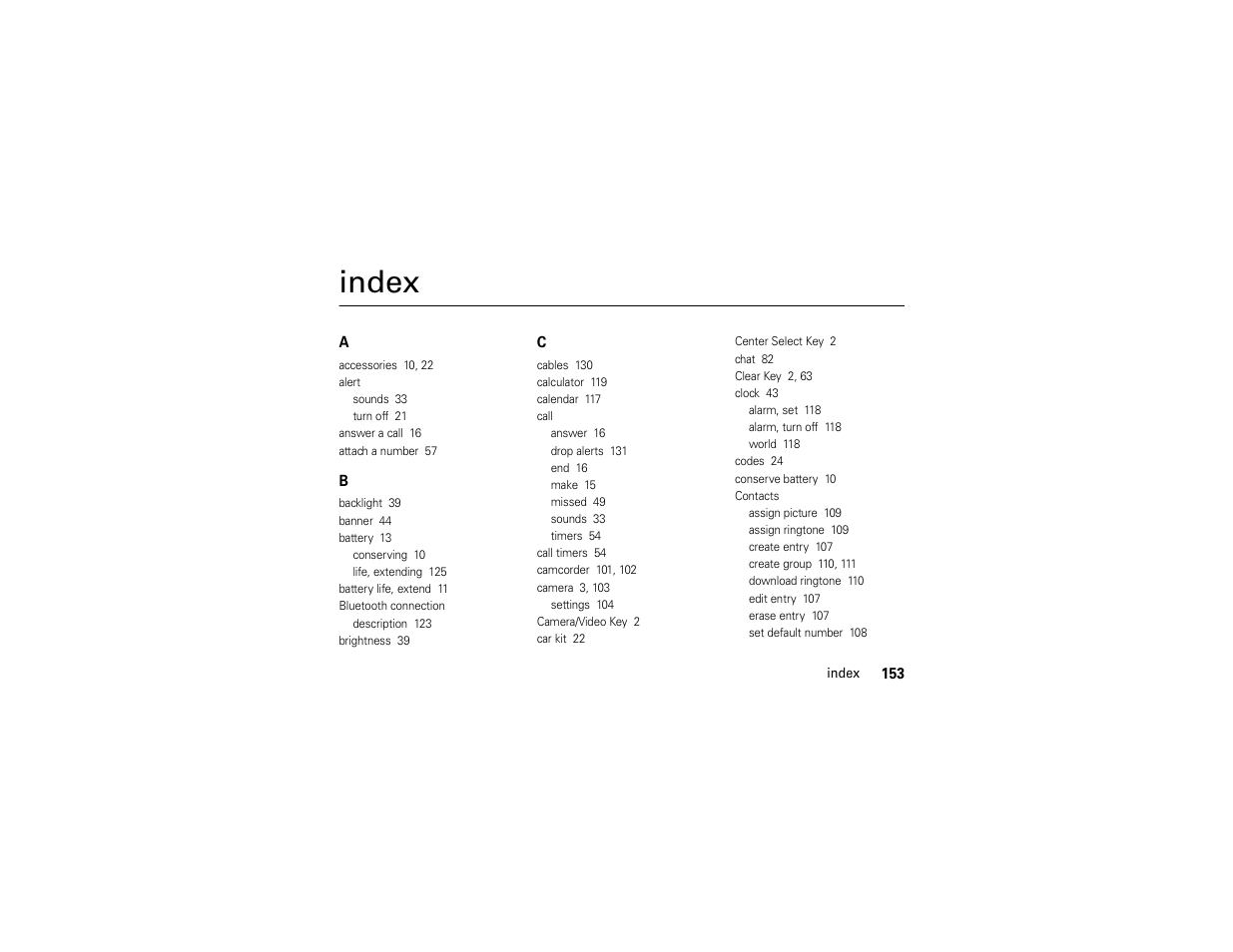 Index | Motorola ADVENTURE V750 User Manual | Page 155 / 334