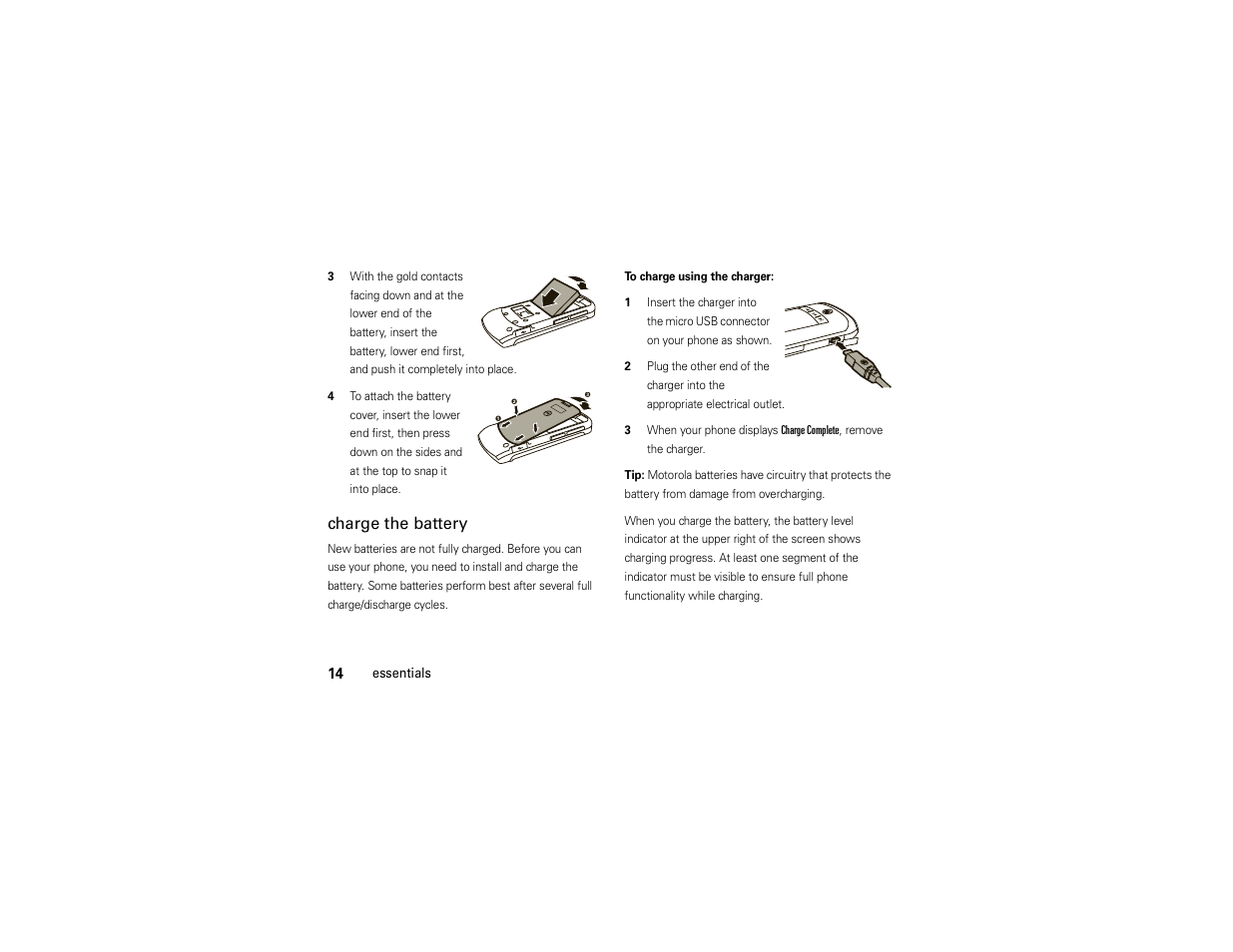 Charge the battery | Motorola ADVENTURE V750 User Manual | Page 16 / 334