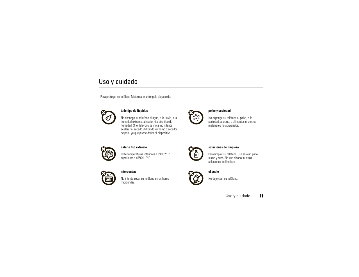 Uso y cuidado | Motorola ADVENTURE V750 User Manual | Page 171 / 334