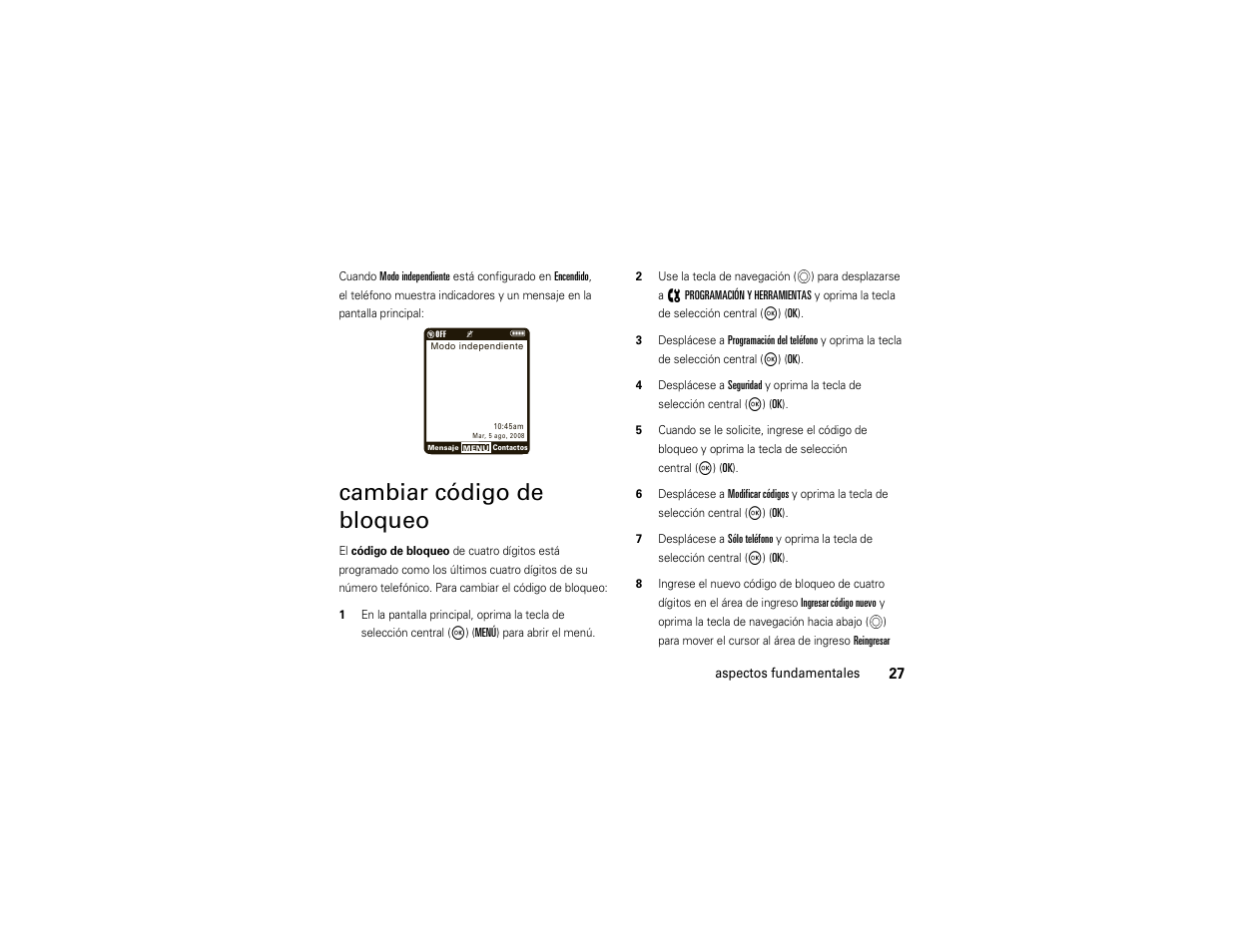 Cambiar código de bloqueo | Motorola ADVENTURE V750 User Manual | Page 187 / 334