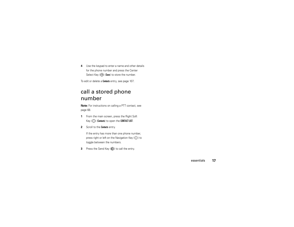 Call a stored phone number | Motorola ADVENTURE V750 User Manual | Page 19 / 334
