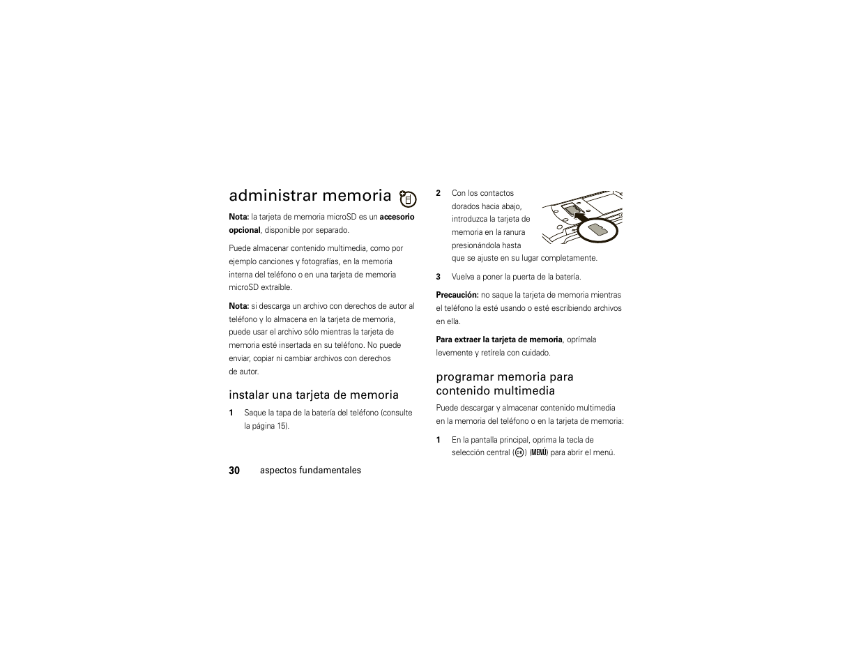 Administrar memoria | Motorola ADVENTURE V750 User Manual | Page 190 / 334