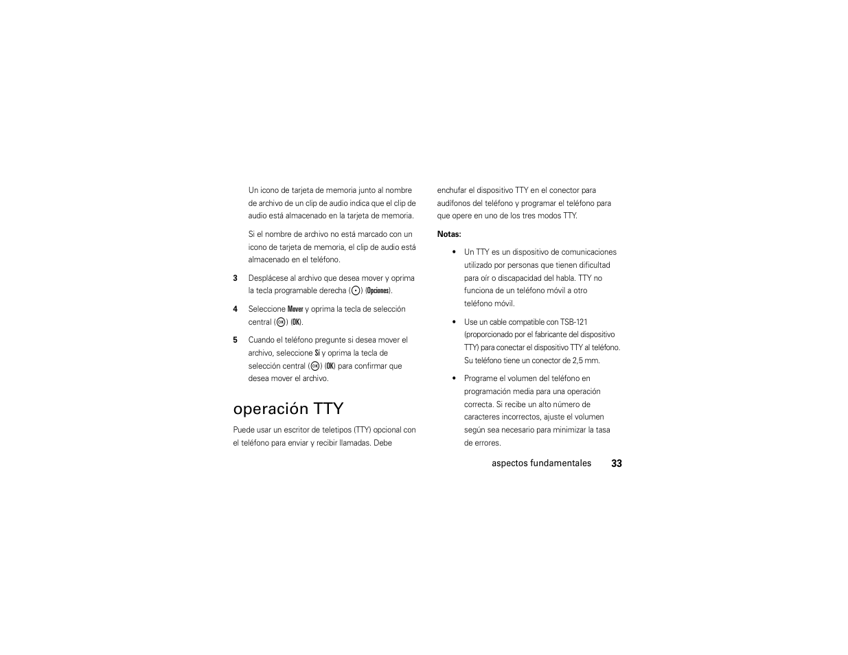 Operación tty | Motorola ADVENTURE V750 User Manual | Page 193 / 334