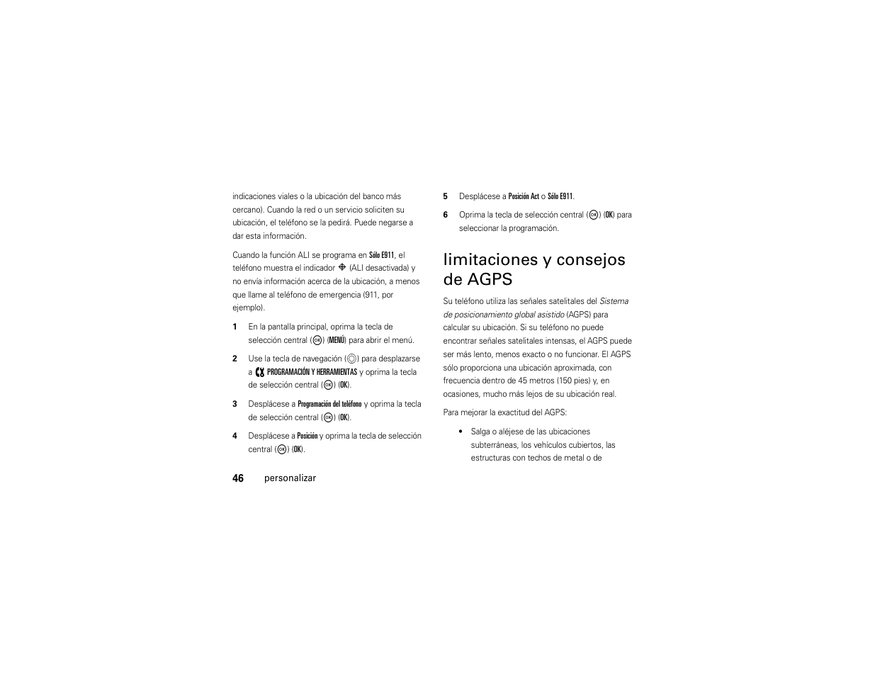 Limitaciones y consejos de agps | Motorola ADVENTURE V750 User Manual | Page 206 / 334