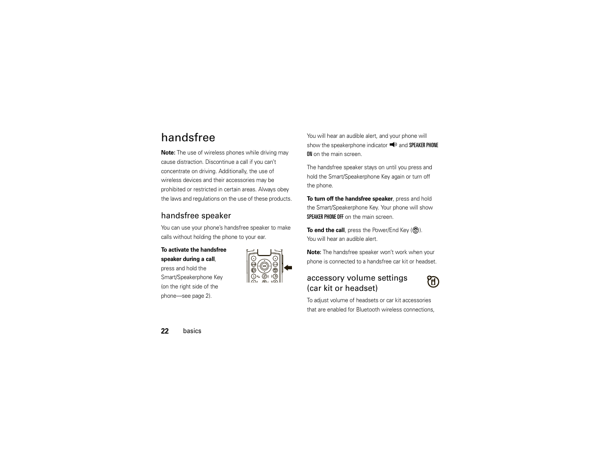 Handsfree | Motorola ADVENTURE V750 User Manual | Page 24 / 334