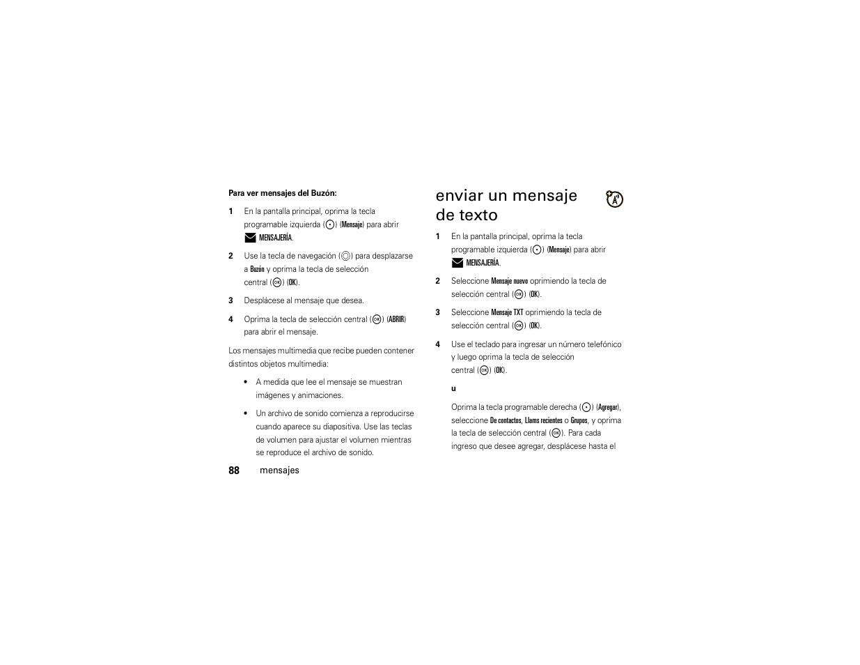 Enviar un mensaje de texto | Motorola ADVENTURE V750 User Manual | Page 248 / 334