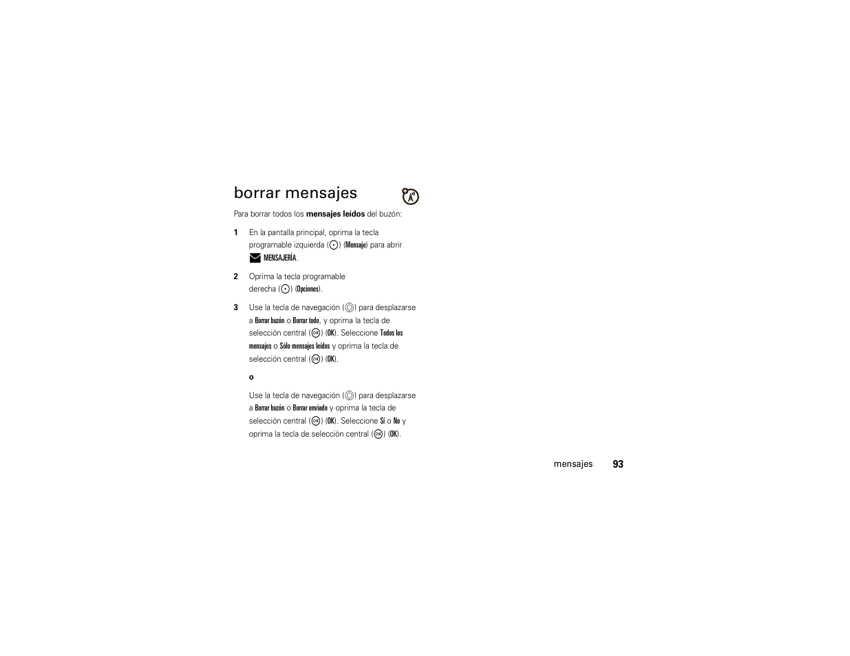 Borrar mensajes | Motorola ADVENTURE V750 User Manual | Page 253 / 334