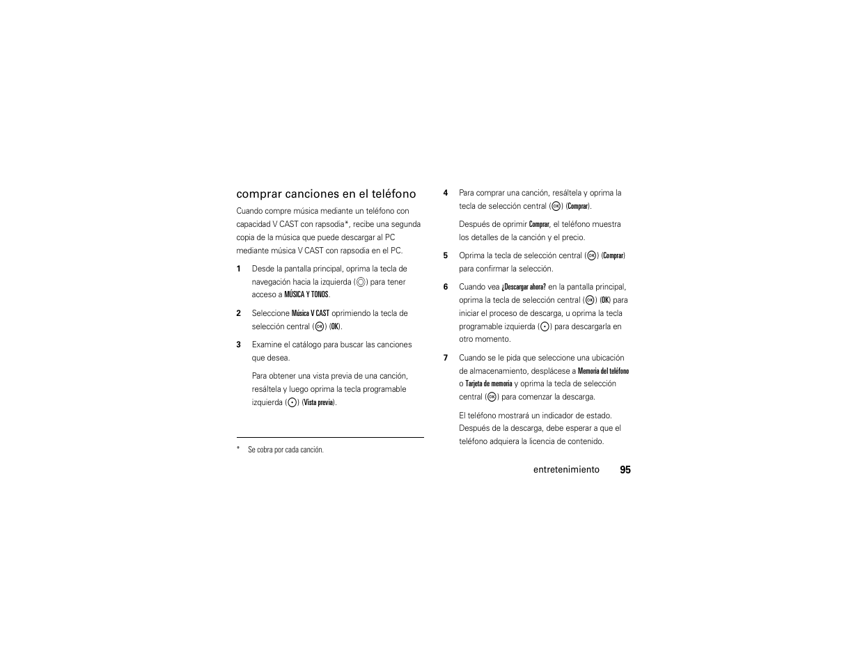 Comprar canciones en el teléfono | Motorola ADVENTURE V750 User Manual | Page 255 / 334