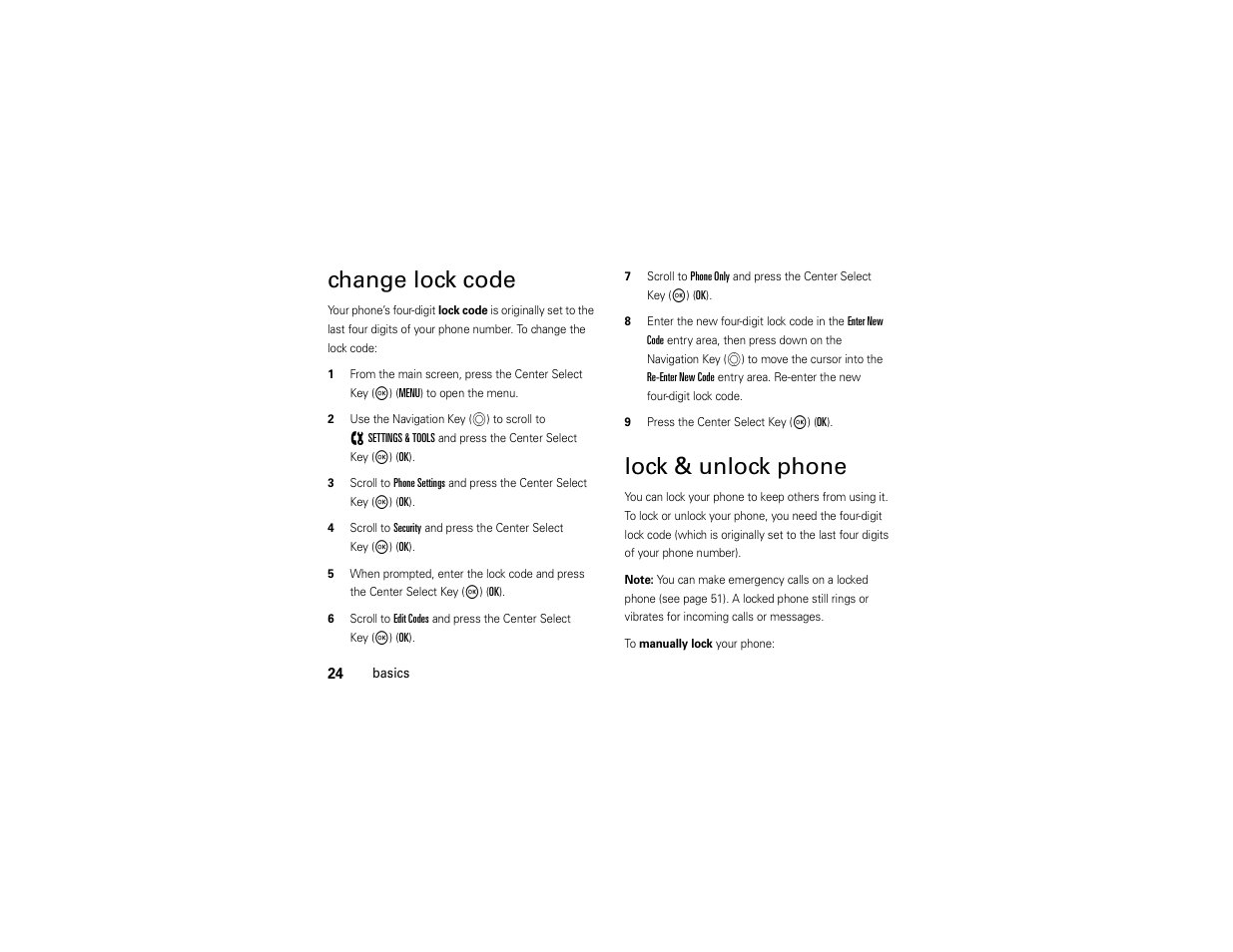 Change lock code, Lock & unlock phone | Motorola ADVENTURE V750 User Manual | Page 26 / 334